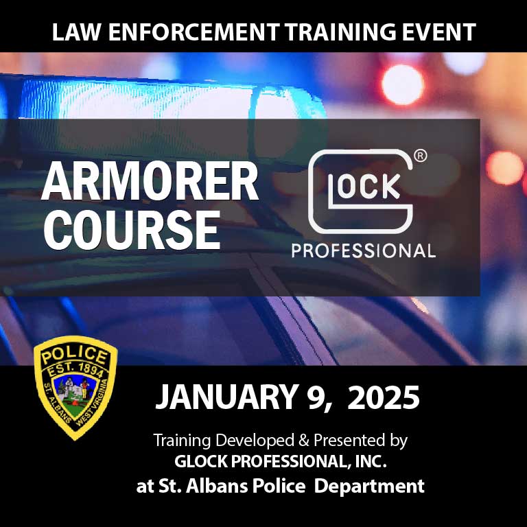 Secure your spot in the GLOCK Armorer's Course on Jan 9, 2025, at Saint Albans PD. Essential training for GLOCK maintenance. Register now!