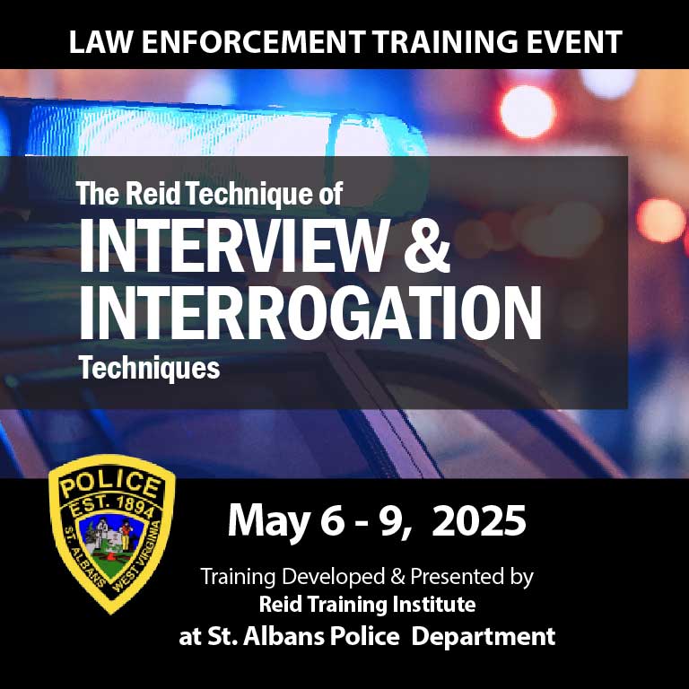 Master the Reid Technique of Investigative Interviewing from May 6-9, 2025, in Saint Albans, WV. Enhance your interrogation skills with expert Stan Walters. Register now!